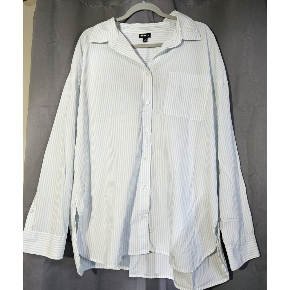 Torrid 1X (14-16) Blue White Stripe Button Down Shirt and Boxer Shorts Set NWOT